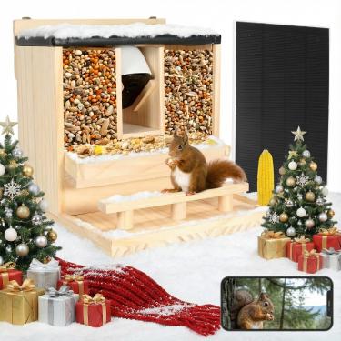 Imagem de Intoo Lifes Alimentador de esquilos com câmera movido a energia solar - 3MP HD sem fio samrt esquilo alimentadores de mesa de piquenique com câmera para fora barra engraçada de nozes de esquilo, casa