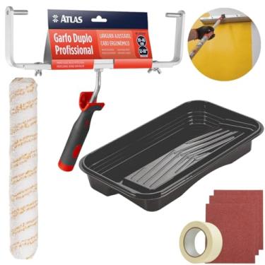 Imagem de Suporte Garfo Duplo Ajustável Para Rolos Pintura de 30 a 46cm + Rolo Grande 46cm + Bandeja 4,3L