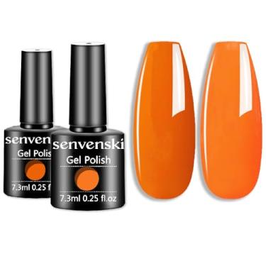 Imagem de senvenski Kit de esmalte de gel laranja - Conjunto de arte de unhas de imersão UV/LED com cores laranja coral de abóbora neon claro e brilhante | Kit de presente de manicure para uso doméstico de