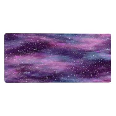 Imagem de Tapete de mouse grande com estrelas de galáxia roxa, à prova d'água, protetor de mesa estendido, base de borracha antiderrapante, mousepad para escritório, computador, teclado, laptop e mesa de casa