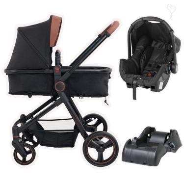 Imagem de Carrinho Moises Ivy Preto e Caramelo com Bebe Conforto Grid e Base - Galzerano