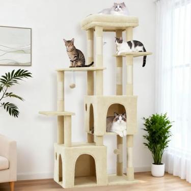 Imagem de Garvee Árvore para gatos de vários níveis de 155 cm para gatos internos, torre resistente para gatos adultos grandes e Maine Coon com poleiro extragrande, 2 apartamentos espaçosos, arranhadores de