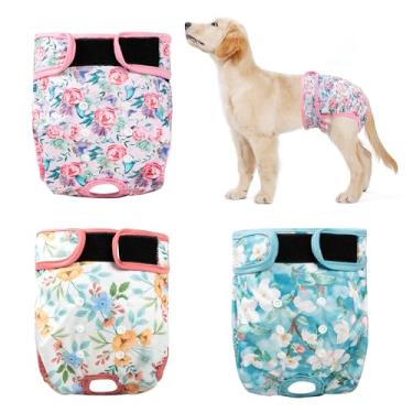 Imagem de ZINGTERRA Pacote Com 3 Fraldas Reutilizáveis Para Cães, Fraldas Laváveis Para Cães, Altamente Absorventes, Ajustáveis, À Prova De Vazamentos, Fraldas Para Cães Para Filhotes, Para Calor, Incontinên
