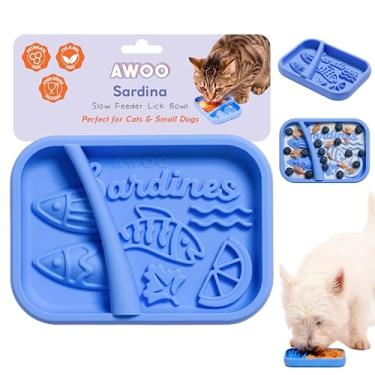 Imagem de Awoo Sardina – Tapete de silicone para cães e gatos + alimentador lento com ventosas – antiderrapante, pode ir à lava-louças – prolonga a hora das refeições para comedores rápidos e reduz a ansiedade