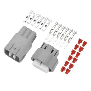 Imagem de A ABSOPRO Conector de pulverização de limpador de farol de 6 pinos, conector terminal fêmea macho série 2,2 mm para Toyota para Nissan plástico cinza 1 conjunto