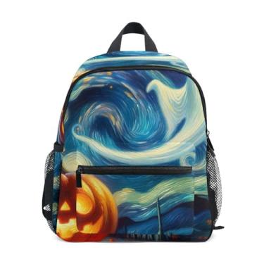 Imagem de GAIGEO Halloween Pumpkin Starry Night Backpack for Baby Toddler Girl Backpack with Front Pocket, Safety Whistle for Ages 3-8