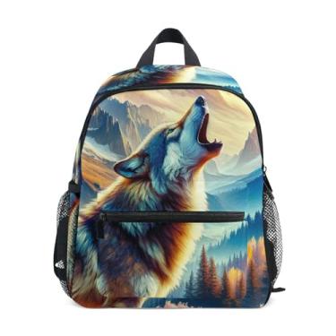 Imagem de Howling Wolf Landscape Simple Modern Toddler Backpack with Whistle, Adjustable Chest Strap, Baby Girl Backpack Lightweight & Compact for Ages 3-8
