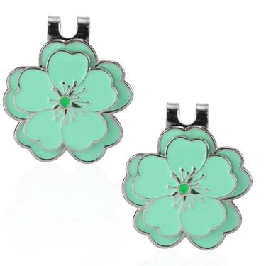 Imagem de Marcador magnético de bola de golfe com clipe de chapéu, conjunto de marcadores em forma de flor verde, acessórios de decoração para homens e mulheres golfistas