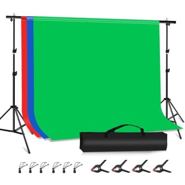 Imagem de PULUZ Sistema de suporte de fundo fotográfico com kit de suporte de pano de fundo de 300 x 200 cm, fundo de tela verde portátil e fundo azul vermelho para fotografia, gravação de vídeo, transmissão ao