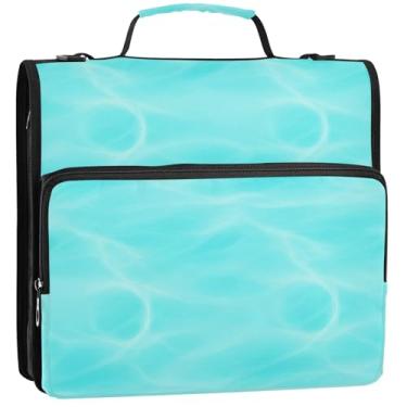 Imagem de Organizador de fichário com zíper em mármore azul, 3 anéis, 3 anéis, bolsa colorida com alça para vários bolsos escolares, pasta grande, 34,5 x 31,5 x 9 cm