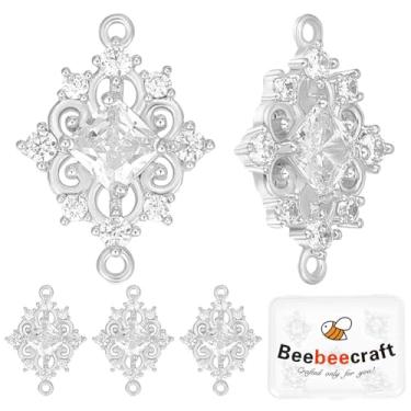 Imagem de Beebeecraft 8 peças de pingentes de conector de zircônia cúbica banhado a prata esterlina 925 latão transparente pingentes de elos de losango para fazer joias, pulseiras, colares, chaveiros