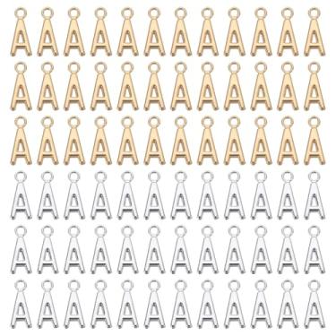 Imagem de YELARXI Pingente de letra A-Z com inicial do alfabeto pingente de liga maiúscula, 0,7 cm de largura, adequado para fazer joias, pulseiras faça você mesmo, colar - A (pacote com 100, prata brilhante