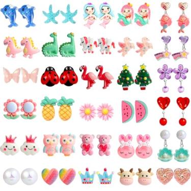 Imagem de DEVIENG Brincos de encaixe, conjuntos de brincos hipoalergênicos, adequados para meninas de 4 a 12 anos, lindos clipes pequenos em brincos, conjunto de presentes, tamanho único, resina, sem pedras