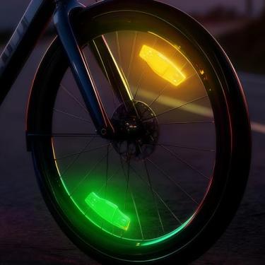 Imagem de HANZE Luzes de roda de bicicleta recarregáveis, luzes de LED e refletores de raio de bicicleta de 9 cores, 21 modos de iluminação, sensor de movimento liga/desliga automático, acessórios de equitação