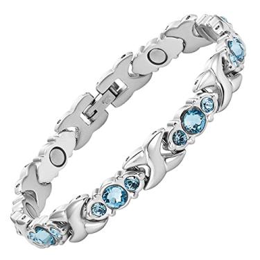 Imagem de Pulseira magnética feminina Blue Crystal prata corrente de aço inoxidável nova pulseira presente (MBS196S)