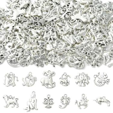 Imagem de UR URLIFEHALL 90 berloques aleatórios do zodíaco tibetano, prata antiga, doze constelações, pingentes para fazer joias e colar faça você mesmo