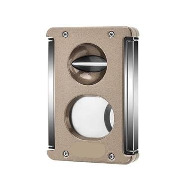 Imagem de JDIME Cortador em V de charuto de metal luxuoso perfurador faca de uso duplo acessório para fumar caixa de presente (marrom)