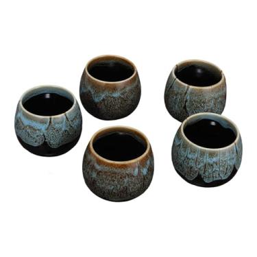 Imagem de Ioensy Conjunto de 5 xícaras de chá de cerâmica estilo japonês, xícaras de chá chinesas, utensílios para bebidas, de café para escritório, dormitório, Dia de, Azul
