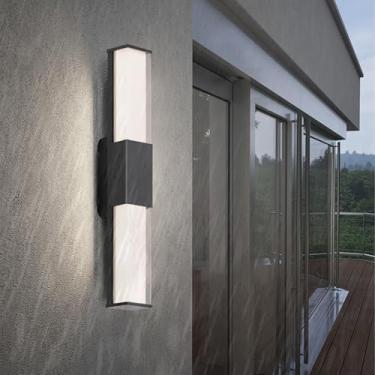 Imagem de GZZBMY Lâmpadas de parede externas LED IP65 à prova d'água alumínio metal acrílico lâmpada de parede moderna preta longa iluminação de parede interior/exterior para corredor varanda pátio entrada (luz