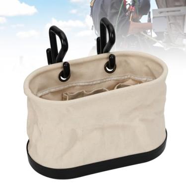 Imagem de Treasea Bolsa balde de lona, ganchos aéreos oval balde de ferramentas, fundo de polipropileno preto, 15 bolsos, organizador de bolsa de ferramentas para construção, manutenção industrial, eletricistas