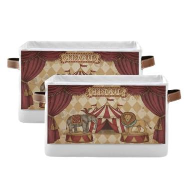 Imagem de Wassud Caixa de armazenamento de lona com padrão de circo com alças, cestas organizadoras dobráveis para armário, banheiro e decoração de casa, pacote com 2