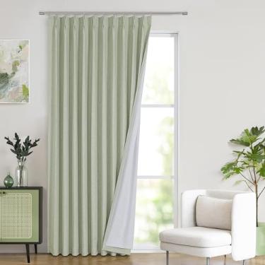 Imagem de WEST LAKE Painéis de cortina blackout com mistura de linho, 260 cm de comprimento, cortinas plissadas verdes macias para quarto, tratamento de janela com isolamento térmico, decoração de casa, ganchos