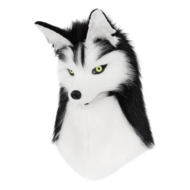 Imagem de oshhni Chapéu de Cabeça de Husky/Lobo, Chapéu de Pelúcia Decorativo, Acessório Macio para Fantasias, Festivais e Carnaval, Preto Branco