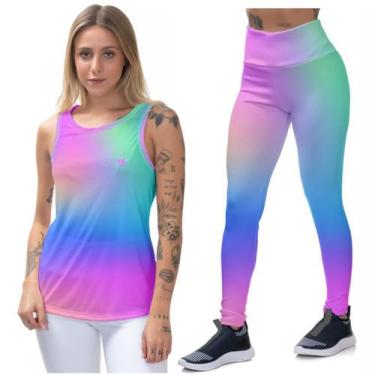 Imagem de Kit Conjunto Legging Feminina Cós Alto Fitness Blusa Regata Dry Academ