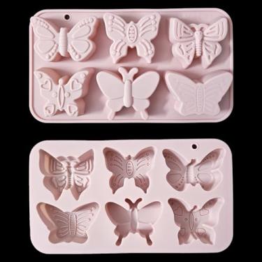 Imagem de Fuehbur Borboleta em 6 estilos moldes de silicone para doces, 2 peças, moldes florais de chocolate com 6 cavidades de gelo pudim para fazer sobremesas de bolo, topos de cupcake