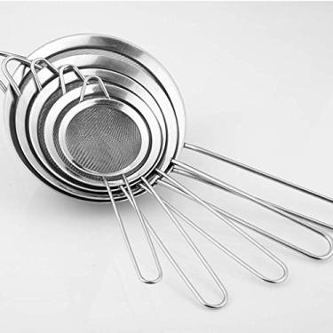 Imagem de Conjunto de 5 coadores de alimentos de malha fina de aço inoxidável, peneiras de peneira com cabo longo para alimentos de cozinha, tamanho pequeno, médio, grande, para chá, café, pó, fritura, suco