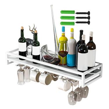 Imagem de Gancho de taça de vinho, suporte de taça de vinho resistente e durável montado na parede com parafusos, prateleira de vinho de metal multifuncional, para bar de adega de cozinha (branco 80 x 20 x 8,5