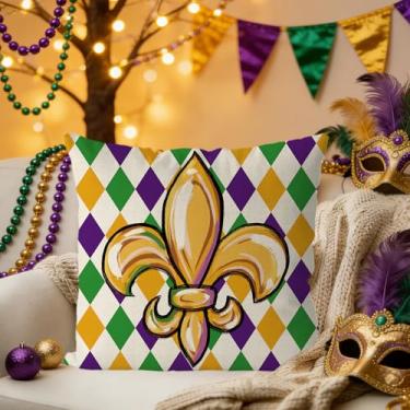 Imagem de Capas de almofada de carnaval 45,7 x 45,7 cm Flor de Lis fronha decorativa para sala de estar para sofá