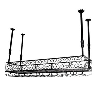 Imagem de Organizar cozinha de metal pendurado com suporte de vidro suporte de garrafa de vinho para cozinha bar armário organização teto prateleira de vinho/adegas comerciais clubes (marrom 60 cm) (preto 30 cm