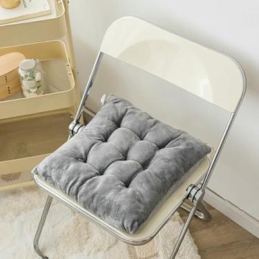 Imagem de Almofadas quadradas para assento, almofada macia de veludo para cadeira com amarras, almofada capitonê para cadeiras de cozinha, sala de jantar e escritório.