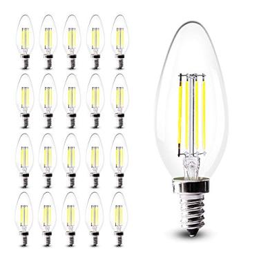 Imagem de Lâmpadas de filamento LED E14 de 4W, equivalentes a 40W incandescentes, branco frio 6000-6500K, não dimerizáveis, soquete pequeno C35 com rosca Edison, pacote com 20 unidades.