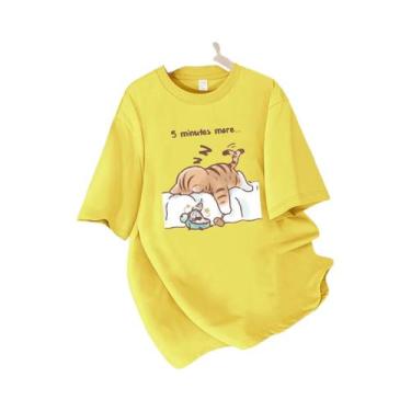 Imagem de Camiseta Feminina De Algodão Para O Verão Com Estampa De Gato Dormindo