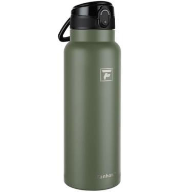 Imagem de Fanhaw Garrafa de água isolada de aço inoxidável de 1,134 g com tampa – boca larga, à prova de vazamento, livre de BPA – ideal para crianças, adultos, esportes, academia e uso ao ar livre (verde-oliva