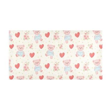 Imagem de Burbuja Tapete de corredor urso amor coração pelúcia antiderrapante tapete de cozinha tapete de borracha para corredor, quarto, sala de estar, decoração de entrada, lavável na máquina, 51 x 99 cm