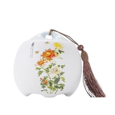 Imagem de Lata de chá de cerâmica com tampa selada e borla, pote de armazenamento doméstico de café, chá, doces, organizador de chá (amarelo, grande)