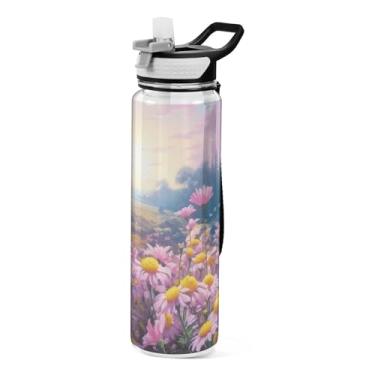 Imagem de Burbuja Garrafa de água floral de 946 ml com tampa de palha, à prova de vazamento e livre de BPA para academia, esportes ao ar livre