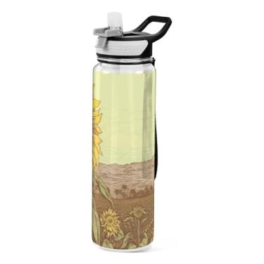 Imagem de Burbuja Garrafa de água de girassol de 946 ml com tampa de palha, à prova de vazamento e livre de BPA para academia, esportes ao ar livre