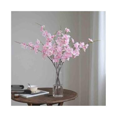 Imagem de VHDY85KA Decorações Vaso de vidro transparente flor de pêssego flores falsas simulação arranjo de flores interiores decoração de mesa casa de fazenda