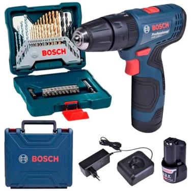 Imagem de Parafusadeira Furadeira 12V Impacto GSB 120-LI 2 Baterias Bivolt + Kit X-line 30 Peças compatível com BOSCH