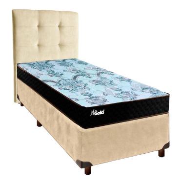 Imagem de Conjunto Cama Box Perola Solteiro + Colchão Molas Ensacadas Life Gold Paropas + Cabeceira