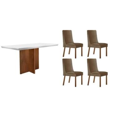 Imagem de Conjunto Sala de Jantar Berlim c/ Tampo Madeirado c/ Vidro Canto Curvo