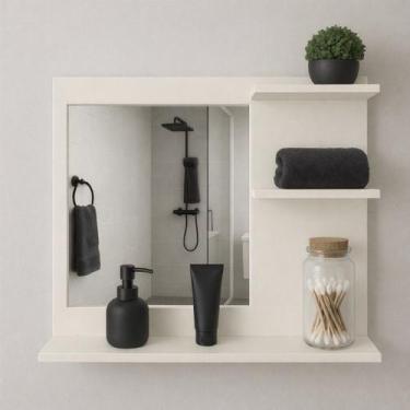 Imagem de Armário Banheiro MDF Off White Com Espelho Já Instalado - Móveis C.