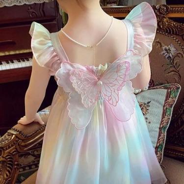 Imagem de Vestido De Malha Tie Dye Borboleta Arco-Íris Para Bebês Meninas, Casua