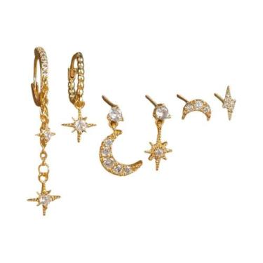 Imagem de Brincos De Argola Femininos De Aço Inoxidável Com Pingente De Estrela 