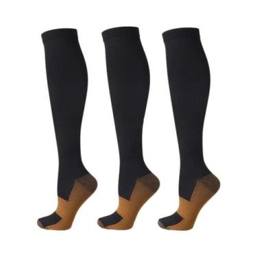 Imagem de Meias De Compressão Unissex De Cobre 3 Pares Até O Joelho Antifadiga A