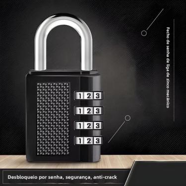 Imagem de Cadeado De Combinação Antifurto De Liga De Zinco Preto Com 4 Dígitos P